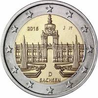 (017) Монета Германия (ФРГ) 2016 год 2 евро "Саксония" Двор J Биметалл  UNC